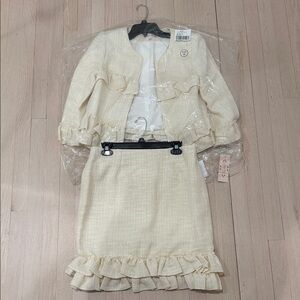 Nanette Lepore Cream Tweed Ruffle Skirt Set